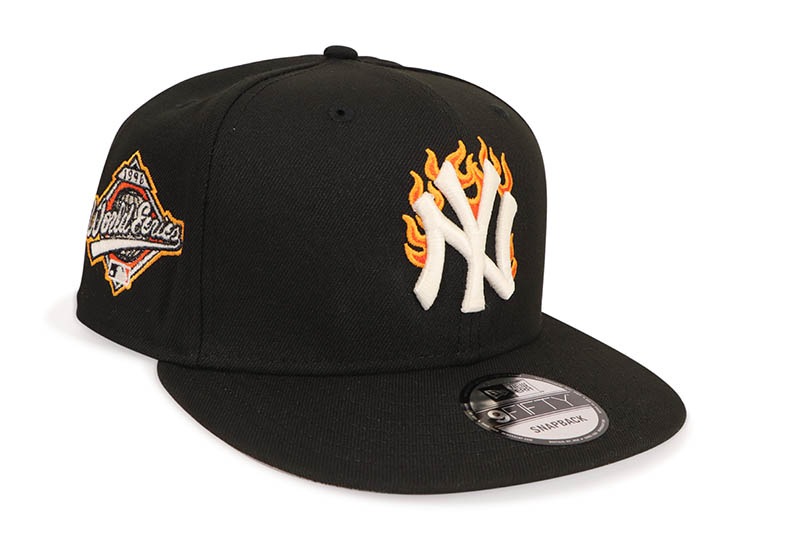 NEW ERA NEW YORK YANKEES FLAME LOGO 9FIFTY SNAPBACK CAP (1996 WORLD SERIES SIDE PATCH/GREY UNDER VISOR/BLACK)