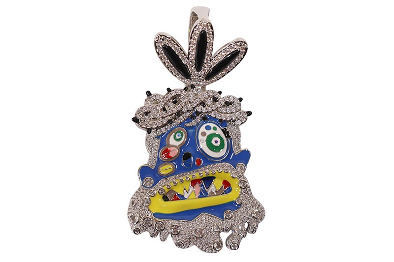 KD JEWELRY KAMI JESUS HEAD PIECE PENDANT WITH PEARL CHAIN (BLUE)