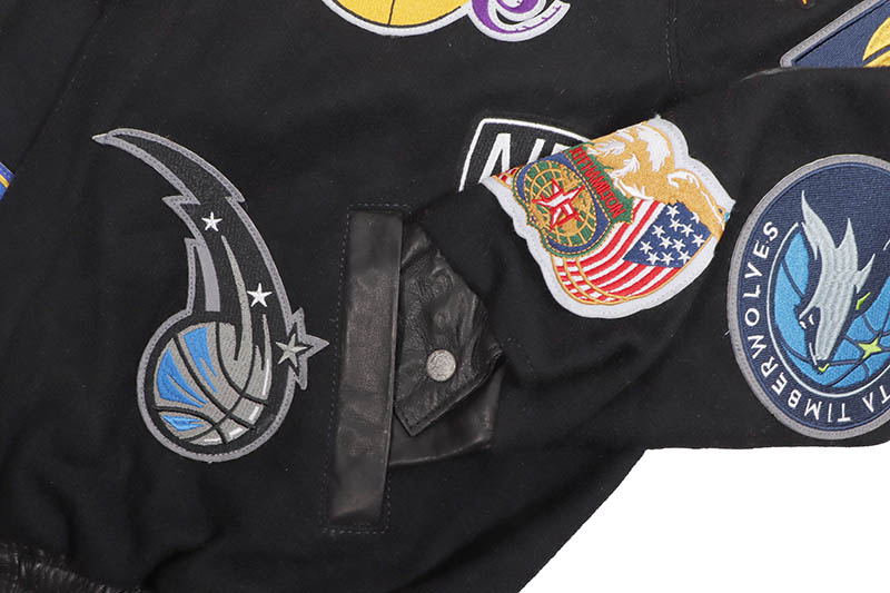 JEFF HAMILTON NBA COLLAGE WOOL & LEATHER JACKET NBA-101 (BLACK