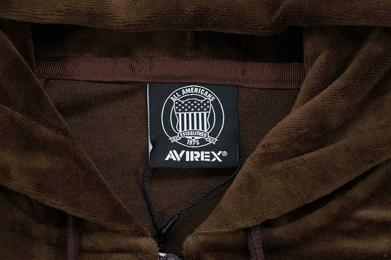 AVIREX CURSIVE LOGO VELOUR ZIP PRAKA (783-4231003:BROWN) | Brand