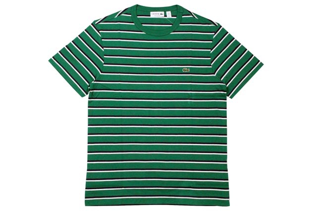 LACOSTE JERSEY STRIPED CREWNECK T-SHIRTS(TH6583 51/ORC:GREEN��NAVY��WHITE)