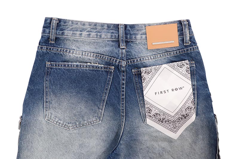 FIRST ROW WASHED MULTI CARGO DENIM JORTS (FRS3014:MEDIUM BLUE