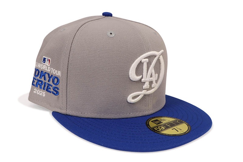 NEW ERA LOS ANGELES DODGERS 59FIFTY FITTED CAP (TOKYO SERIES 2025 SIDE PATCH/GREY UNDER VISOR/GREY BLUE)