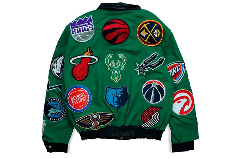 JEFF HAMILTON NBA COLLAGE WOOL & LEATHER JACKET NBA-101 (GREEN)