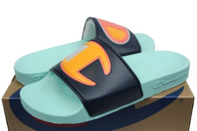 CHAMPION LIFE IPO COLOR BLOCK SLIDE (CM100328M:NAVY MULTI/WATERFALL GREEN)