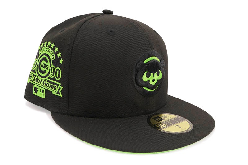 NEW ERA CHICAGO CUBS 59FIFTY FITTED CAP (1990 ALL STAR GAME CUSTOM SIDE PATCH/SHOCK GREEN UNDER VISOR/BLACK)