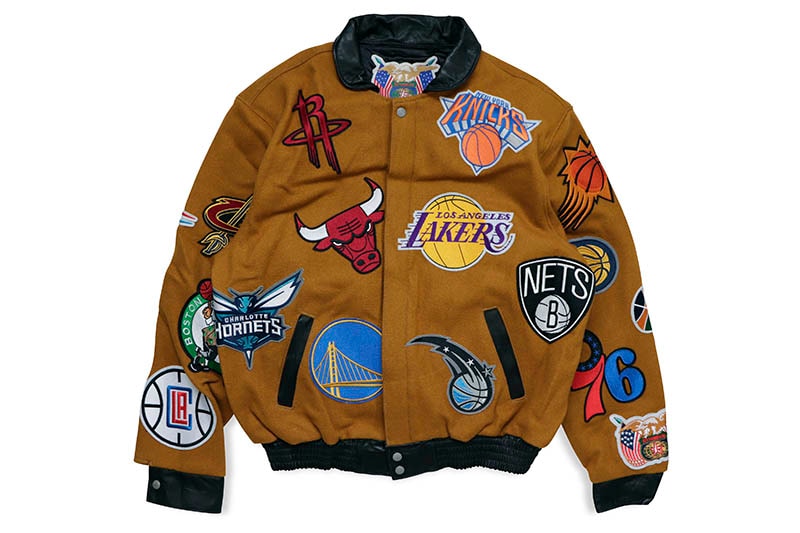 JEFF HAMILTON NBA COLLAGE WOOL & LEATHER JACKET NBA-101 (CAMEL