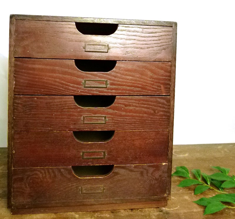 昭和レトロ 木製の小引出し 5杯 小箪笥 アンティーク【中古