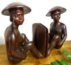 アフリカ雑貨 夫婦 木彫りブックスタンド / ブックエンド(2体セット)【中古】|置物・トイ|インテリア