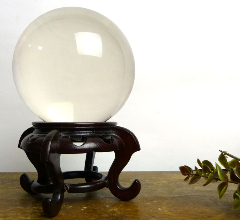 色透明 ガラス玉 人工水晶 水晶玉 10cm /インテリア/ オブジェ【中古