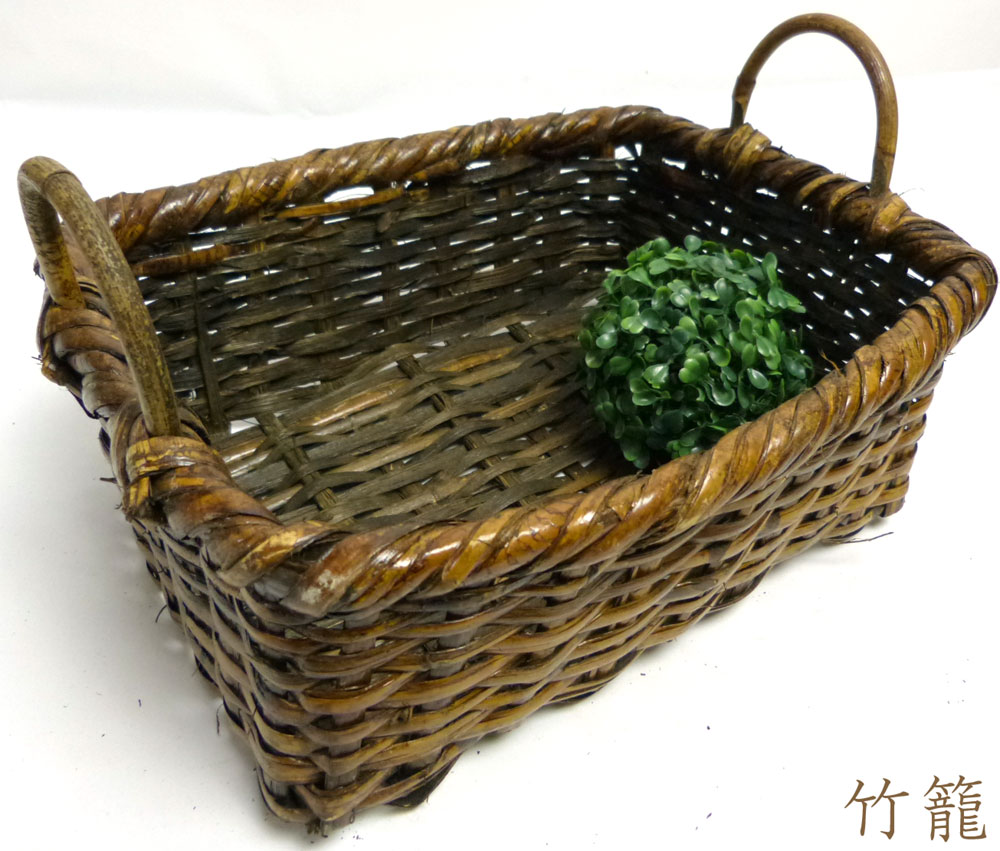 古道具 竹細工 手提げ竹籠 取っ手付き 竹編 花器 竹かご 花入 レトロ