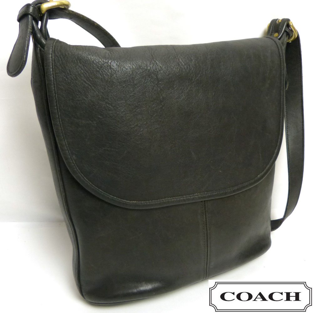 5bbi様COACH オールドコーチ フラップ ショルダーバッグ USA製 USA製オールドコーチ OLD COACH レザーフラップショルダーバッグ (黒