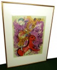 Marc Chagall マルクシャガール　赤い馬の女曲馬師　リトグラフポスター 額装【中古】【送料無料】