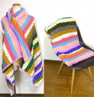 USA 1970sレトロ モチーフ編ハンドメイド ブランケット / ニットブランケット 手編み(162×110cm)【中古】