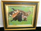 山崎歳夫 「親猫と子猫」油彩画 / 大調和会員 6号/F6【中古】