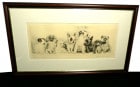 クルト・メイヤー＝エバハート 手彩色 銅版画 / 8匹の犬  / エッチング 西洋アンティーク/ ヴィンテージ【中古】【送料無料】