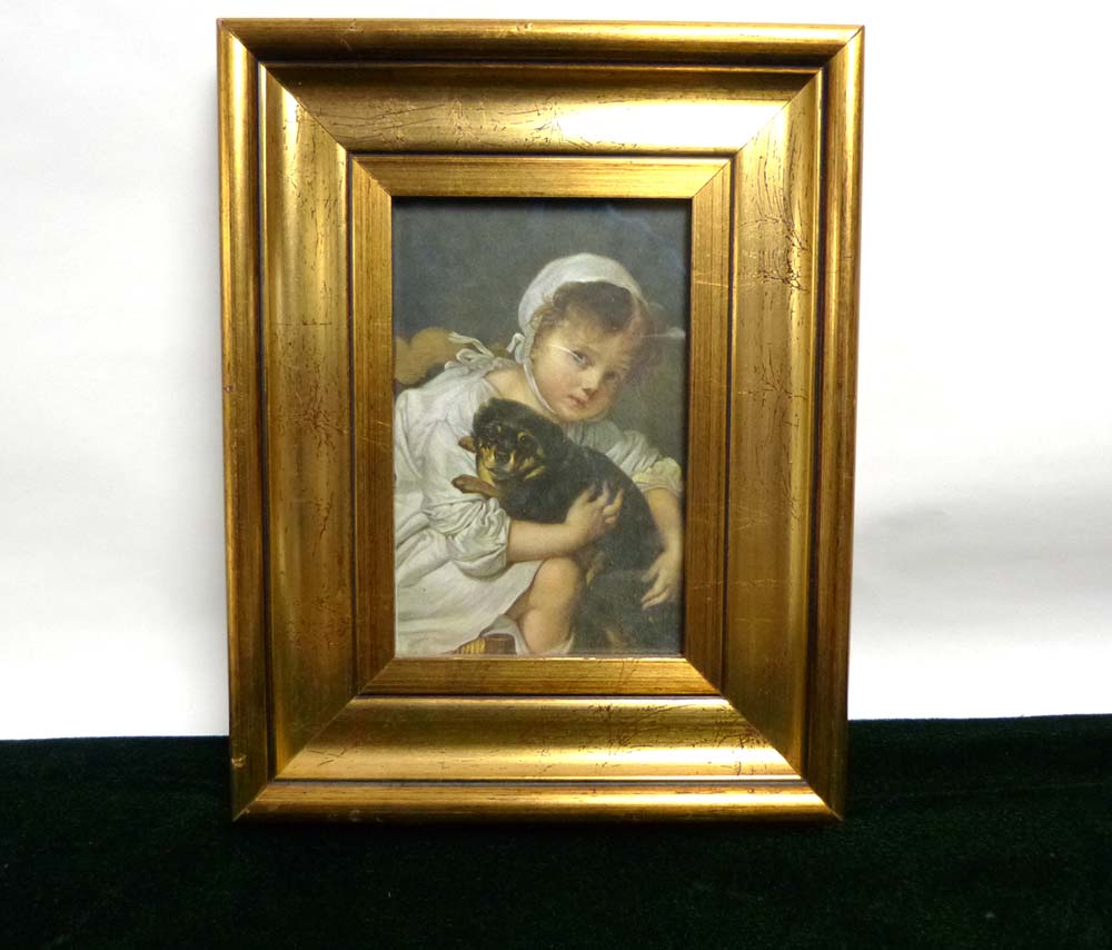 ドイツ Collection Cristina コレクションクリスティーナ / ジャン=バティスト・グルーズ 「犬と遊ぶ子供」布絵【中古