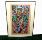 棟方志功 「梅雨の傘の柵」 / 木版画　額装　サイン入り【中古】