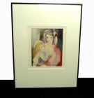 マリー・ローランサン Marie Laurencin「母と子」キャンバスプリント 額装　複製画【中古】