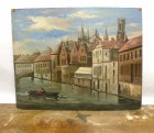作者不明 ヴェネツィアの水路（イタリア）油彩画 / 板絵【中古】|置物・トイ|インテリア