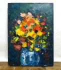 作者不明 花/花瓶 / 油絵/ 油彩画 F4/4号【中古】