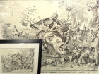 ピーテル・ブリューゲル「大きな魚は小さな魚を食う」版画/額装(ヘイデン彫刻)【中古】
