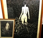 基俊太郎 / もといしゅんたろう「はまゆう」木版画 (エディション・サインあり)(木製額装)【中古】