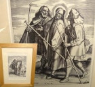 ピーテル・ブリューゲル 「エマウスへの道を行くキリストと使徒」版画/額装(フィリップス・ハレ彫刻)【中古】