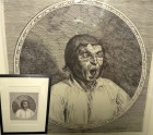 ピーテル・ブリューゲル 「あくびをする男」版画/額装(リュカス・フォルステルマン彫刻)【中古】