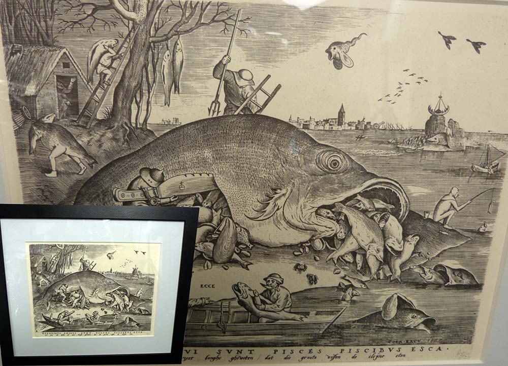 ピーテル・ブリューゲル「大きな魚は小さな魚を食う」版画/額装