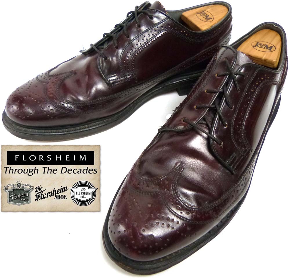 70s フローシャイム FLORSHEIM フルブローグ ロングウィングチップ 