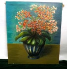 昭和58年制作 犬耳  / 花 / 花瓶 / 油彩画 (油絵)　F10/10号【中古】