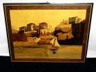 イタリア製 木象嵌 / 寄木細工 / 木画 / 風景画 / 壁掛け飾り 工芸品　29.2×39.2cm【中古】