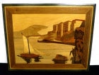 イタリア製 木象嵌 / 寄木細工 / 木画 / 風景画 / 壁掛け飾り 工芸品　22.8×29cm【中古】