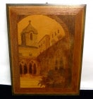 イタリア製 木象嵌 / 寄木細工 / 木画 / 風景画 / 壁掛け飾り 工芸品　29×22.8cm【中古】