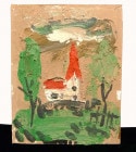 田郷 富夫 「イタリア風景」油彩画　0号/F0  板絵【中古】