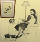 ノーマン・ロックウェル / Norman Rockwell ドローイング『ママ、お話して』印刷物 (版上サインあり) 【中古】