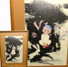 いわさきちひろ 水彩画 / 印刷工芸画　額装【中古】|置物・トイ|インテリア