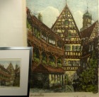 外国人作家 サインあり ドイツ 風景画 カラーエッチング / 銅版画　ヴィンテージ【中古】