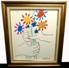 パブロ・ピカソ「花束をもつ手」  アートポスター 金色額装【中古】【送料無料】