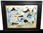作者不明　10号/ P10 油彩画 / 抽象画  額装　サインあり【中古】