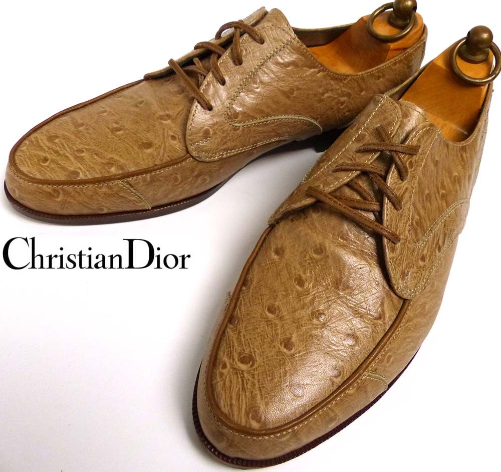 【美品】Christian Dior sports / クリスチャンディオール スポーツ オーストリッチ型押しレザーシューズ 25(25cm
