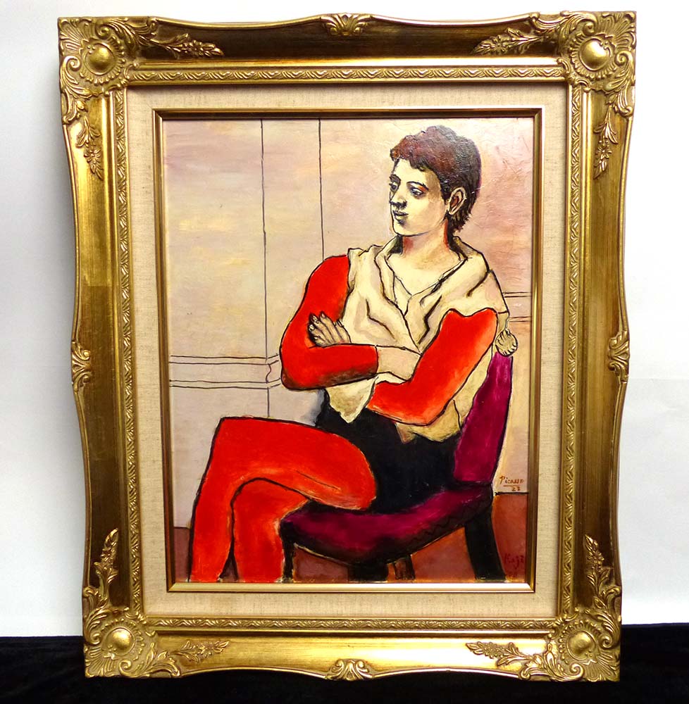 KAJI作 Picasso / ピカソ 「腕を組んで座る軽業師」油彩画・模写 6号