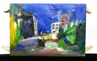 渡辺裕英作 「街」油彩画 / 風景画　油絵SMサイズ【中古】