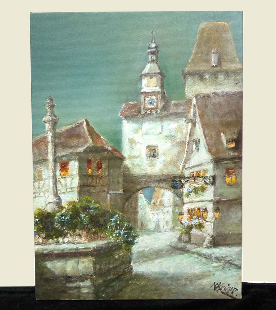 作者不明　油彩画　F４ 作者不明 / 風景画 / 街並み / 油彩4号/F4サイズ(サインあり) 【中古