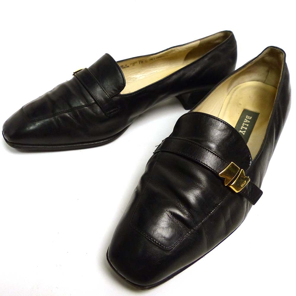 美品 BALLY ローファー ロゴ金具 レザーシューズ シボ革 スイス製 スイス製 バリー / BALLY レザー パンプス / ローファー 7 1/2C