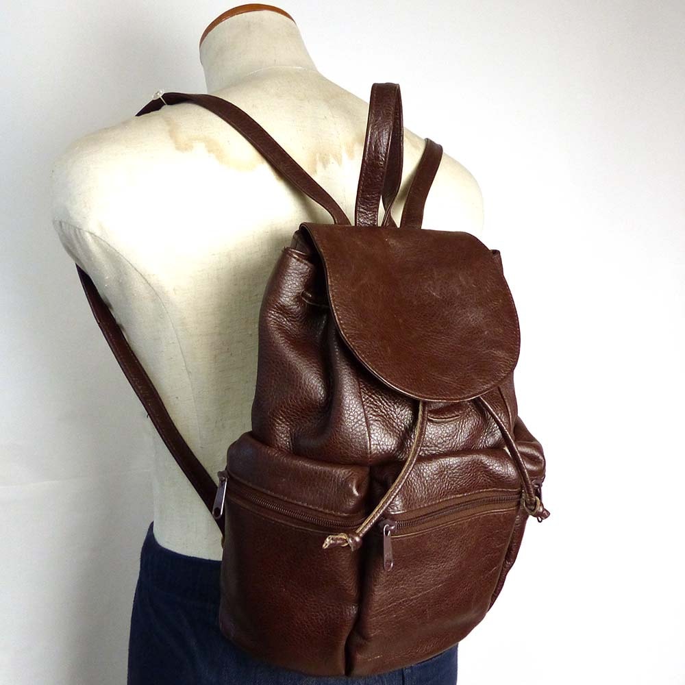 ビンテージ 本革レザー 巾着型 リュック / バックパック【中古