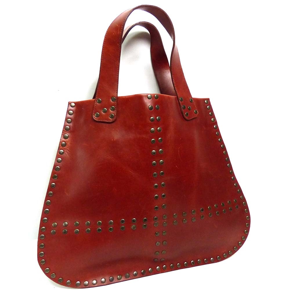 ヴィンテージ 本革レザー スタッズ付き ハンドバッグ / トートバッグ