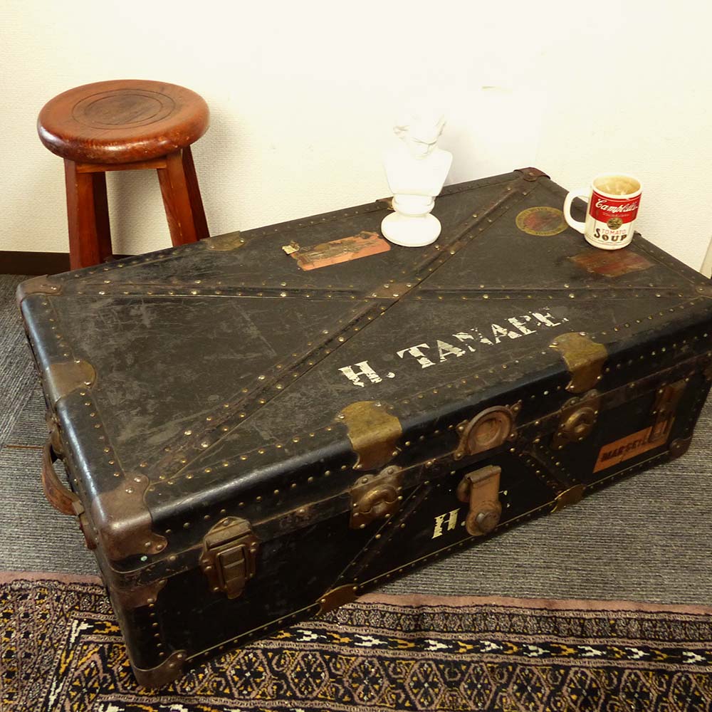 古道具ヴィンテージ船舶トランクアロエグリーンローテーブル横須賀パリ