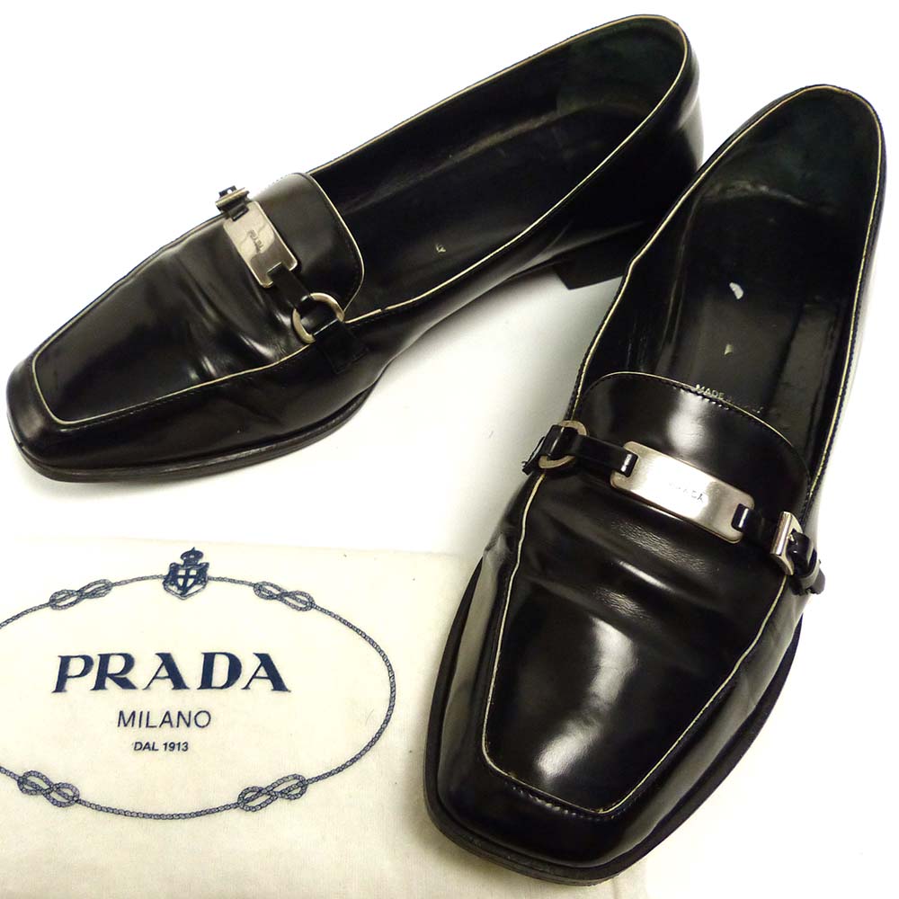 PRADA プラダ 本革ファブリック スクエアトゥパンプ PRADA プラダ 本革ファブリック スクエアトゥパンプ PRADA